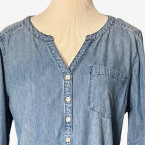 Express Denim Midi Roll Tab Long Sleeve Dress Blue Size Large - Picture 3 of 14